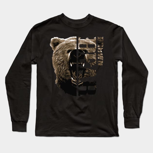 Wild Life Wild Brown Bear Head Vector Design Long Sleeve T-Shirt by RamoryPrintArt